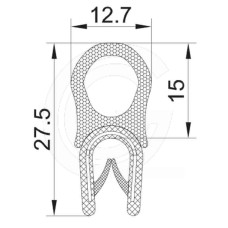 Klemprofiel | PVC | mosrubber kraal top | zwart | 27,5 x 12,7 mm | per meter